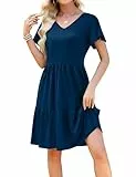 Actcat Kleider Tunikakleid Damen Sommer Kleid Damen Knielang Elegant Leichtes Sommerkleid für Freizeit,Marineblau,XXL