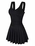 Clearlove Damen Badeanzug Einteiler Schwimmanzug Rüschen Retro Strandmode Einfarbig Bademode Bikini Schwarz-Upgrade,S