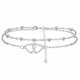 J.MUEN Herz Fußkettchen Silber 925 für Damen, Sommer Strand Schmuck Geschenk für Damen Mädchen, Verstellbare Fußkette 22+4cm