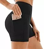 Persit Sporthose Damen Kurz Radlerhose - Sport Leggins Yoga Shorts Sommer Kurze Leggings Laufhose Schwarz-S