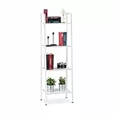 Relaxdays Standregal, modernes Leiterregal m. 4 Ablagen, Dekoregal für Pflanzen & Bücher, HBT: 136 x 44 x 31,5 cm, weiß