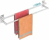 Handtuchhalter Ohne Bohren, Doppel Handtuchhalter aus 304 Edelstahl Ausziehbar 40-75cm Bad Handtuchstange Selbstklebend Wandmontage, Gebürstet Badetuchhalter für Badezimmer, Duschwand, Küche – Silber