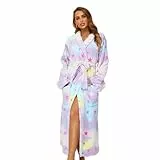 RONGTAI Damen Bademantel_ Fleece_ plüschig_ warm_ lang_ mit Taschen (XX-Large_ Stern)