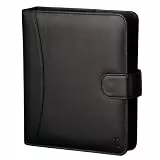 Chronoplan 50172 nachfüllbarer Terminplaner / Organizer / Terminkalender Mappe aus Premium Vollrindleder (Format A5 (220 x 240 mm) mit Lasche, Ringbuch, ohne Kalendarium) schwarz