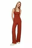 Trendyol Damen Einfarbig Mittelstrick Jumpsuit Overalls, Fliese, XXS