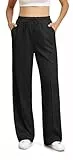BEIGAI Damen Hose Casual Dehnbar Hohe Taille Weites Bein Hosen Outdoor Jogpants Trainingshose Yogahose mit Taschen,Schwarz,L