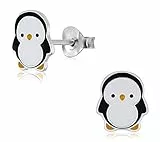 Laimons Mädchen Kinder-Ohrstecker Ohrringe Kinderschmuck Pinguin Stecker 10mm Weiß, Schwarz, Gelb Sterling Silber 925