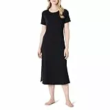 Amazon Essentials Damen Kurzärmliges Nachthemd Aus Weichem Baumwollmischgewebe, Schwarz, XL