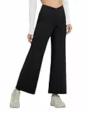 baleaf Weite Hose Damen Yogahose mit Taschen Stoffhose Hohe Taille Jogginghose Straighthose Bauchkontrolle Schlaghose Sporthose Petite Schwarz M
