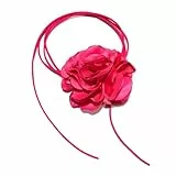Flongo Damen Blumen Choker Pink: Halskette Kette Frauen Rose Blume Women Blumenkrawatte Leder Halsband Flower Necklace Vintage Gothic Geschenk für Kinder Mädchen Abschlussball Party