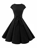 Aupuls a Line Hochzeitskleider für Damen, 1950er-Jahre, elegantes Party-Abendkleid, Cocktailkleid mit Gürtel, Schwarz , M