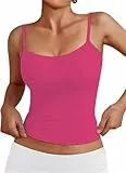 OYIGELZ Damen Summer Tank Top Ärmelloser Slim Fit Tops Basic Shirt Summer Camisole Tops Streetwear(RosenRot-T1,M)