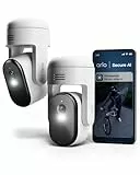 Arlo Essential 3 HD PTZ Überwachungskamera Aussen WLAN, 1080p Video, Farbnachtsicht, 360º Schwenkbar, Licht, Bewegungsmelder, Sirene, 2-Wege Audio, Smart Home, mit Secure Plan Testzeitraum, 2er Set