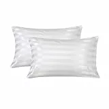 Damier 2er-Set Satin Kissenbezug 40x80cm Weiß glatt glänzend hochwertige Seidig Mikrofaser Kissenhülle Kopfkissenbezug schont Haare und Haut