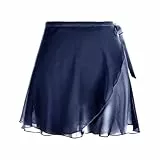 Damen Ballettrock Wickelrock Dunkelblau Chiffon Tanz Rock Verstellbare Taille Krawatten Gymnastik Ballettrock
