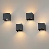 K-Bright 4 Stück LED Wandleuchten Innen/Außen 12W Aussenlampe Auf und ab Einstellbarer Lichtstrahl 3000K Warmweiß Außenwandleuchte IP65 für Wohnzimmer Schlafzimmer Balkon, Anthrazit
