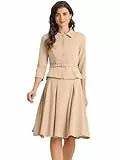 Allegra K Damen Business Rock Anzug Sets 2-Teilige Outfits Büro Langarm Blazer Jacke Faltenröcke Khaki S