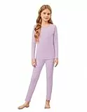 Arshiner Thermounterwäsche Mädchen Lila Dünnes Fleece Oberteil Kinder Thermo Leggings Pyjama-Set Winter Unterwäsche Set 140/9-10 Jahre