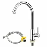 Wasserhahn Kaltwasser 360°Schwenkbar Wasserhahn aus Rostfreiem Stahl Abnehmbar Verdickter Messing Bad Mit 60 cm Anschlussschlauch Kitchen Faucet Geeignet für Bäder, Küchen