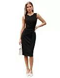GRACE KARIN Damen Elegantes Wickelkleid Ärmellos Etuikleid Rundhals Midi Business Kleid Cocktail Party Bleistiftkleid Formelle Schwarz M
