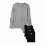 Amazon Essentials Herren Rundhals-Unterhemden aus Baumwolle, vielseitige Soft Basics, 6er-Pack, Grau Meliert/Schwarz Langarm, L