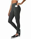 Havideto Leggings Baumwolle Damen mit Taschen, High Waist Blickdichte Leggings für Damen Stretch Bequeme Dunkelgrau XL/XXL