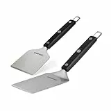 BURNHARD Grillspachtel und Grillschaber, Set 2-TLG. mit Burgerwender, Grillwerkzeug aus Edelstahl, BBQ-Tools für Planchas und Grillplatten, Planchaspachtel