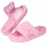 Hsyooes Hausschuhe Damen Plüsch Warme Pantoffeln Verstellbarer Klettverschluss Winter Schlappen Bequeme Diabetiker Schuhe Weit Memory Foam Slippers Rutschfeste Rosa Etikett 250=39-40EU