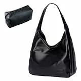 Shengxi PU Leder Handtasche Damen Vintage Umhängetasche Shopper Hobo Taschen Große Kapazität Tote Bag mit Einer Kleinen Brieftasche für College Schule Arbeit Reisen