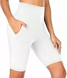 FuelMeFoot Radlerhose Damen mit Taschen High Waist Shorts Sporthose Kurze Blickdicht Sommer für Biker Gym Fitness Joggen Pilates. 02-Weiß S/M