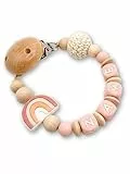 Schnullerkettenwelt Schnullerkette mit Namen - personalisiert aus Silikon und Holz für Baby Mädchen & Jungen mit Wunschname (Rosa)