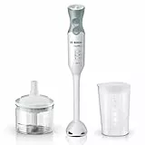 Bosch Stabmixer ErgoMixx, abnehmbarer Mixfuß, mit Mixbecher, 4-Klingen-Messer, Zerkleinerer, ergonomisches Design, 12 Stufen plus Turbo, 600 W, weiß/grau, MSM66020