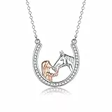 USEEDOVIA Mädchen Pferd Geschenke Kette Halskette Damen 925 Ketten Weißgold Rosegold Tochter Schmuck Geschenk für Weihnachten Geburstag mit Geschenkbox