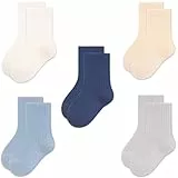 Exemaba Kleinkind Crew Socken 5 Paare Baumwolle Solide Farben Nahtlos Socken für Kinder Jungen Mädchen(Blauer,M/24-28)
