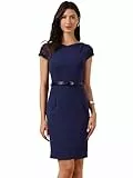 Allegra K Damen Business Minikleid Elegantes mit Kurzen Ärmeln Gürtel Figurbetontem Schnitt Etuikleid Dunkelblau M