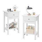 WLIVE Nachttisch,Beistelltisch aus Holz,mit Einer Schublade und Ablage,Platzsparend,Geeignet für Schlafzimmer und Wohnzimmer,Modern (2, Weiß)