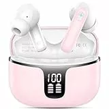 Rinsmola Kopfhörer Kabellos Bluetooth 5.4, In-Ear Kopfhörer Bluetooth mit 4 ENC Mic, Kabellose Kopfhörer 40 Std Noise Cancelling Earbuds, IP7 Wasserdicht Ohrhörer, LED-Anzeige Headphone, USB-C, Rosa
