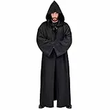 Myir JUN Umhang mit Kapuze, Kostüm Herren Robe mit Kapuze Halloween Cape Gewand Karneval Fasching Männer Erwachsene Cosplay Party Outfit (Schwarz, S)