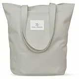Emma Jonasson Jutebeutel mit Reißverschluss und Innentasche - Stilvoller Shopper Damen - Einkaufstasche mit langem Henkel - perfekte Tasche als Tote bag, Schultertasche, Stofftasche groß grau
