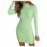 Weardear Damen Strickkleid Elegant Slim Fit Kleider Rollkragenkleid Herbst Winter Pulloverkleid Einfarbig Gestrickt Sweater Dress Grün XXL