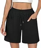 Demegimi Shorts Damen Bermuda Kurze Sporthose Knielang Sweatshorts Sommer Sport Shorts High Waist Lässig Kurz Hosen Baumwolle mit Taschen