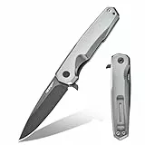 TONIFE Vision Klappmesser Outdoor Messer mit 8Cr14MoV Klinge und Aluminium Griff Survival Messer mit Taschenclip Bushcraft Messer (Grau - Grau Titan)