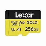 Lexar Gold Micro SD Karte 256GB, microSDXC UHS-II Speicherkarte, V60, U3, A1, C10 microSD-Karte, Bis Zu 280MB/s Lesegeschwindigkeit, für Drohne/Actionkamera/UHS-II Gaming-Gerät (LMSGOLD256G-BNNNG)