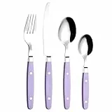 EXZACT Besteckset 24-teilig aus Edelstahl – mit Nietengriffen/Besteck im Retro-Stil – 6 x Tafelgabeln, 6 x Tafelmesser, 6 x Tafellöffel, 6 x Teelöffel – für 6 Personen (Flieder)