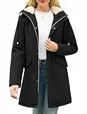 Yuson Girl Winterjacke Damen Fleecejacke Lang Warm Wintermäntel Fleece Gefüttert Jacke Winterparka Dicker Mantel Herbst Winter Damen-jacken Outdoor Winddichte Parka mit Kapuze(Schwarz, L)