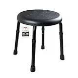 RIDDER – Bad-Hocker Go, Ø 50x34,9-52,5cm, schwarz, Aluminium/PE/TPR | Höhenverstellbarer Duschhocker mit rutschhemmender Sitzfläche. Stabiler Badehocker | Belastbar bis 150kg