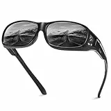 Duco Herren und Damen Sonnenbrillen Polarisiert Unisex Brille Überbrille für Brillenträger Fit-over Polbrille 8953 L - Schwarz, Grau