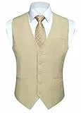 HISDERN Herren Anzugweste Formale Hochzeit Party Baumwolle Anzug Weste Einfarbig,Champagner,M(Brustumfang 41.7 inch)