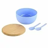 Kesper - Salatschüssel-Set, inkl. Salatbesteck, Material: Kunststoff (PP), Bambus, Maße: D 24 x H 13 cm, Farbe: Blau, Braun - 58472
