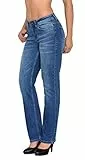 ESRA Damen Jeans-Hose Jeanshose gerader Schnitt Straight-Fit Jeans Damen High Waist bis Übergröße Große Größen G600